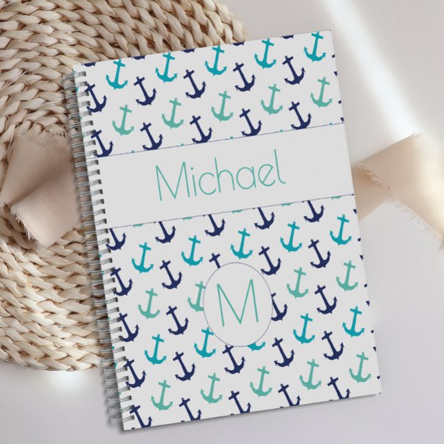Nautical Anchors Blue Trendy Monogram Planner (Creator Uploaded)