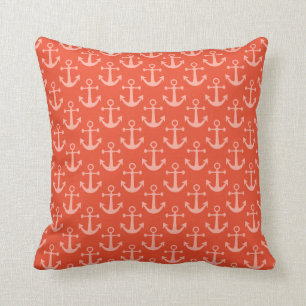 Nautical Anchors in Coral Pink Pretty Pattern Cushion