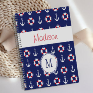 Nautical Anchors Navy Red Trendy Monogram Planner