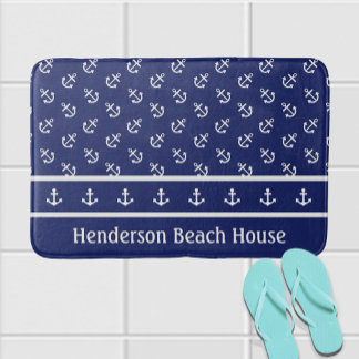 Nautical Anchors on Navy Bath Mat