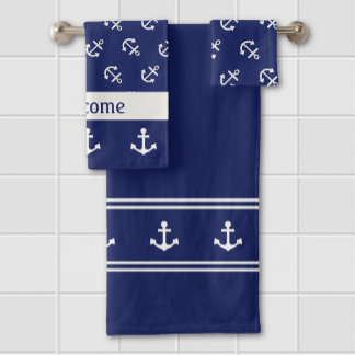 Nautical Anchors on Navy Bath Towel Set