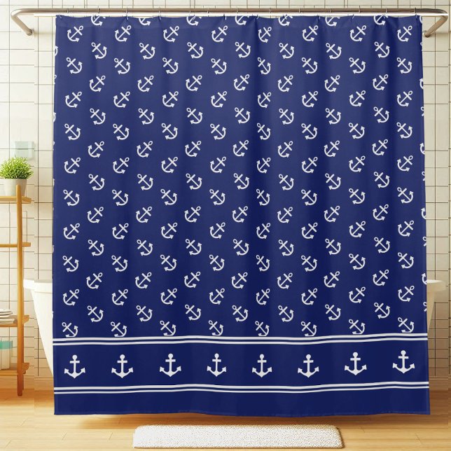 Nautical Anchors on Navy  Shower Curtain (Creator Uploaded)