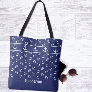 Nautical Anchors on Navy Tote Bag