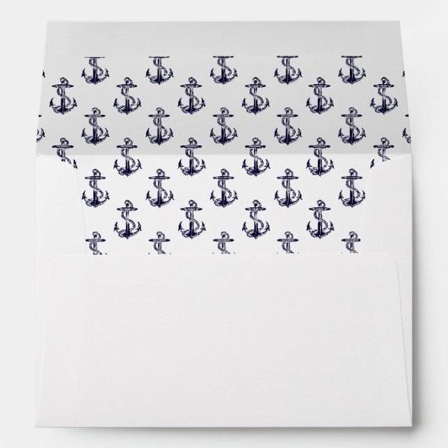 Nautical Anchors Pattern Navy Blue on White A7 5x7 Envelope (Back (Bottom))