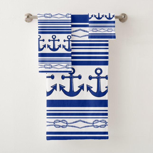 Nautical Anchors Ropes And Stripes Bath Towel Set (Insitu)