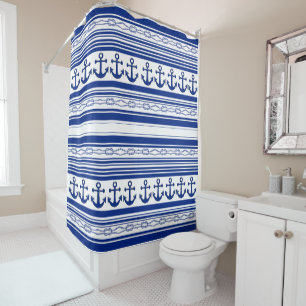 Nautical Anchors Ropes And Stripes Shower Curtain
