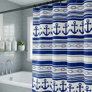 Nautical Anchors Ropes And Stripes Shower Curtain