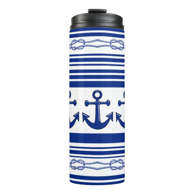 Nautical Anchors Ropes And Stripes Thermal Tumbler (Front)