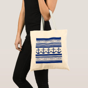 Nautical Anchors Ropes And Stripes Tote Bag
