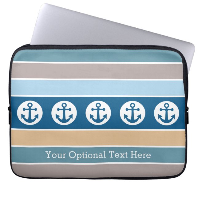 Nautical Anchors & Stripes custom laptop sleeves (Front)