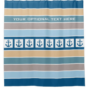Nautical Anchors & Stripes custom shower curtain