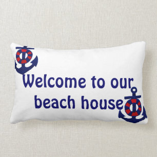 Nautical Anchors Welcome to our Beach House Lumbar Cushion