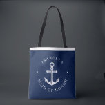 Nautical Ancor Nautical Wedding Party Navy Tote Bag<br><div class="desc">Nautical themed wedding customised navy and white bags featuring the names of your wedding party or guest along with thier title.</div>
