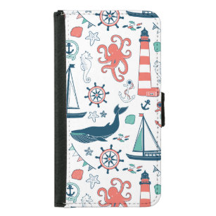 Nautical Animals And Symbols Pattern Samsung Galaxy S5 Wallet Case