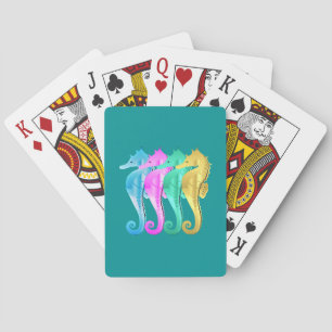 Nautical aqua/pink/blue/gold seahorses notebook c playing cards