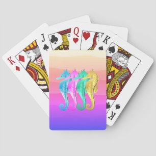 Nautical aqua/pink/blue/gold seahorses notebook c playing cards