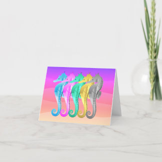 Nautical aqua/pink/blue/gold/silver seahorses thank you card