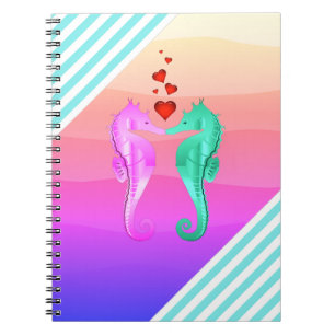 Nautical aqua/pink/seahorses kissing hearts notebo notebook
