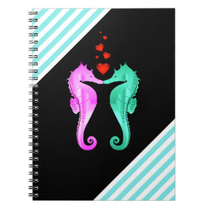 Nautical aqua/pink/seahorses kissing hearts notebo notebook
