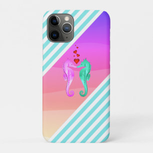 Nautical aqua/pink/seahorses kissing hearts uncom Case-Mate iPhone case
