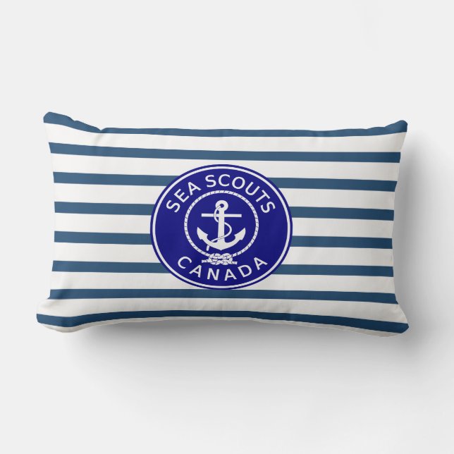 Nautical Aqua & White Stripes Navy Blue Anchor Lumbar Cushion (Front)