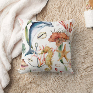 Nautical Aquatic Life Pattern /  Throw Pillow