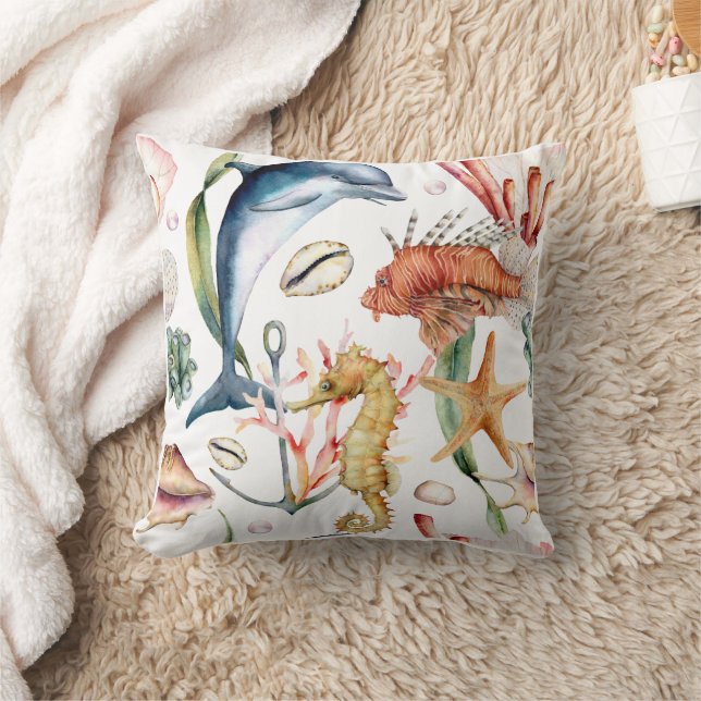 Nautical Aquatic Life Pattern /  Throw Pillow (Blanket)