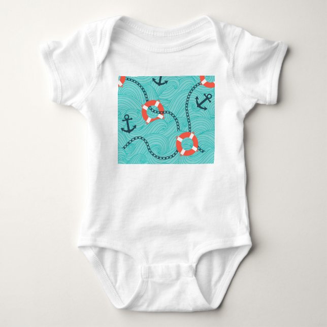Nautical Attributes Freehand Seamless Pattern Baby Bodysuit (Front)