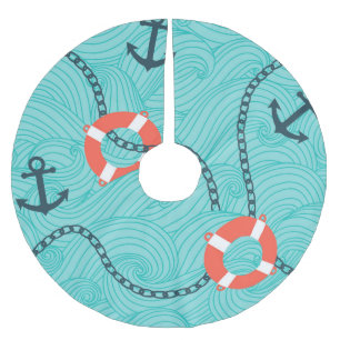 Nautical Attributes Freehand Seamless Pattern Brushed Polyester Tree Skirt