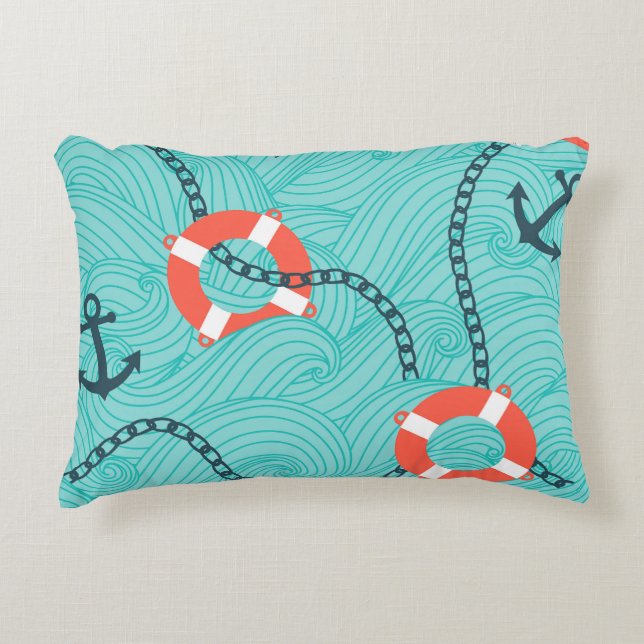 Nautical Attributes Freehand Seamless Pattern Decorative Cushion (Front)