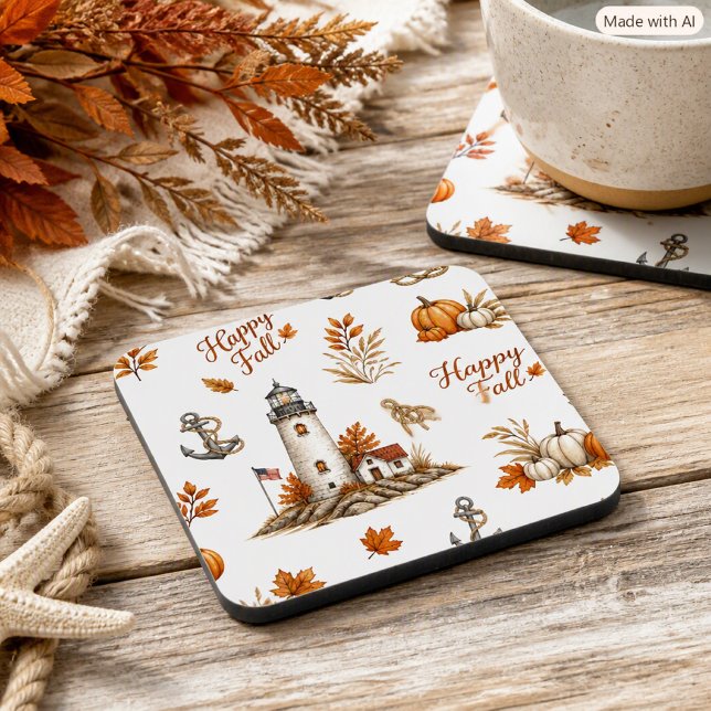 Nautical Autumn Coastal Lighthouse Print Coaster (Creator Uploaded)