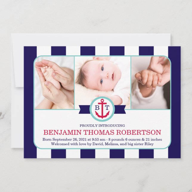 Nautical Baby Birth Announcement (Front)