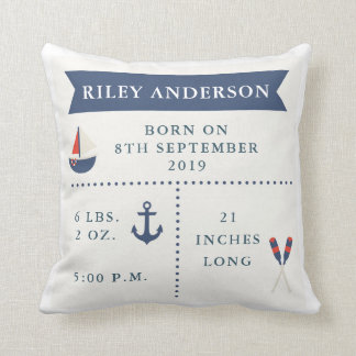 Nautical Baby Birth Announcement Pillow