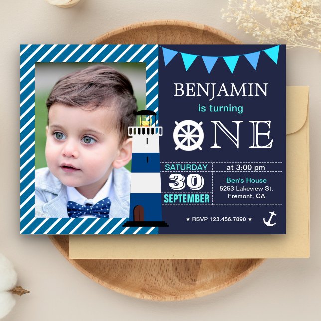 Nautical Baby Boy 1st Birthday Party Invitation (Creator Uploaded)