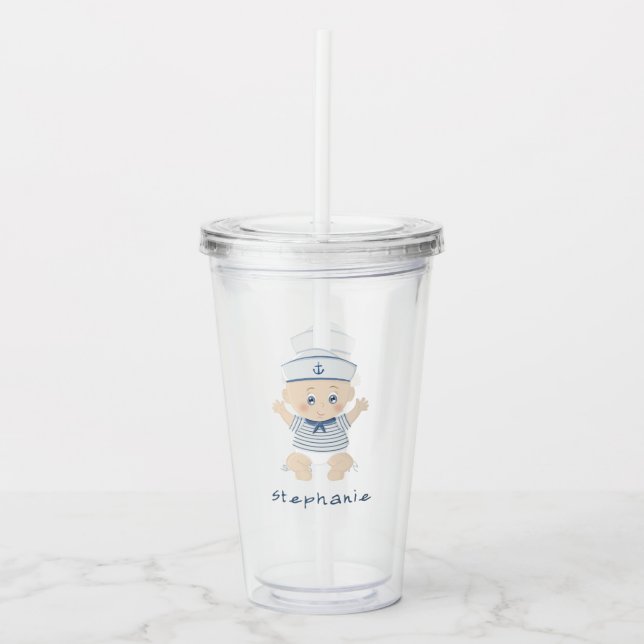 Nautical Baby Boy Baby Shower Acrylic Tumbler (Front)