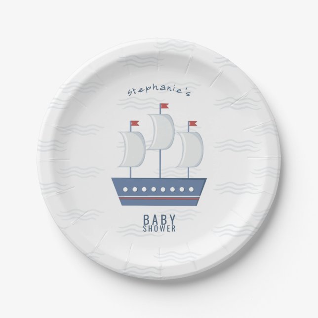 Nautical Baby Boy Baby Shower Paper Plate (Front)
