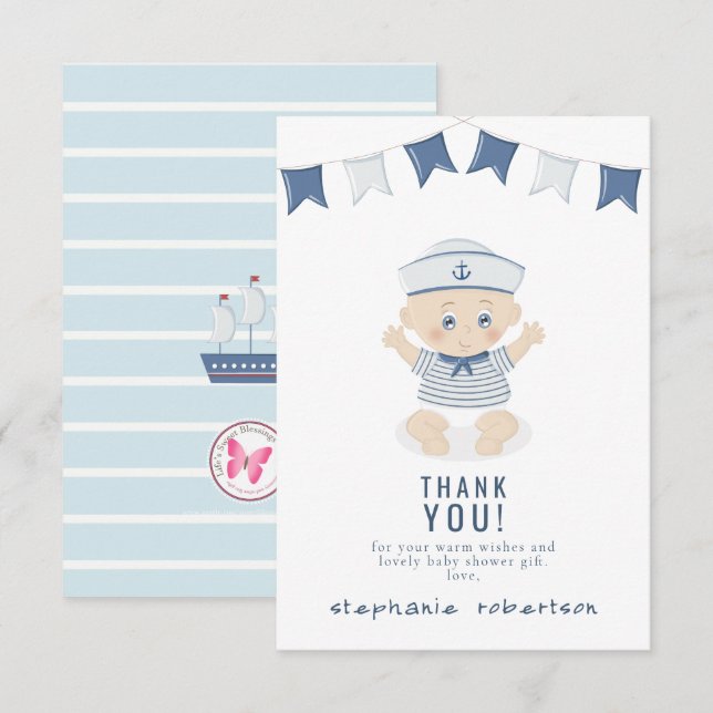 Nautical Baby Boy Baby Shower Thank You Invitation (Front/Back)