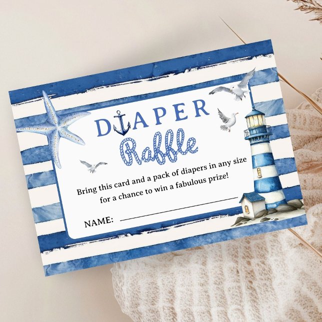 Nautical Baby Shower Boy Navy Blue Diaper Raffle Enclosure Card (Creator Uploaded)
