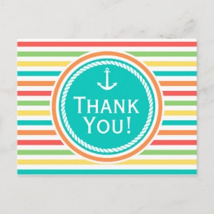 Nautical Baby Shower, Bright Rainbow Stripes Postcard