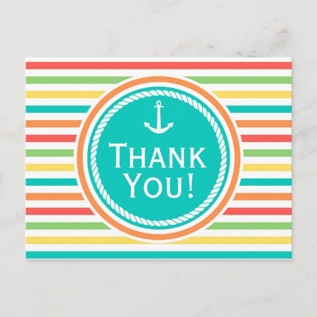 Nautical Baby Shower, Bright Rainbow Stripes Postcard (Front)