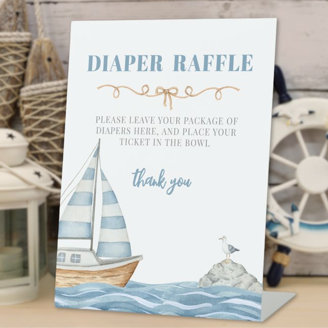 Nautical Baby Shower Diaper Raffle Enclosure Card Pedestal Sign (Nautical Baby Shower Diaper Raffle Enclosure Card Pedestal Sign)