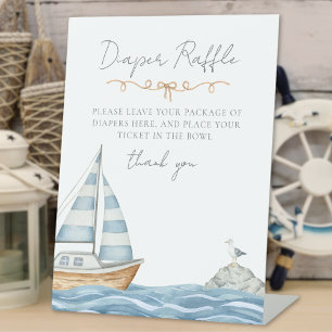 Nautical Baby Shower Diaper Raffle Pedestal Sign