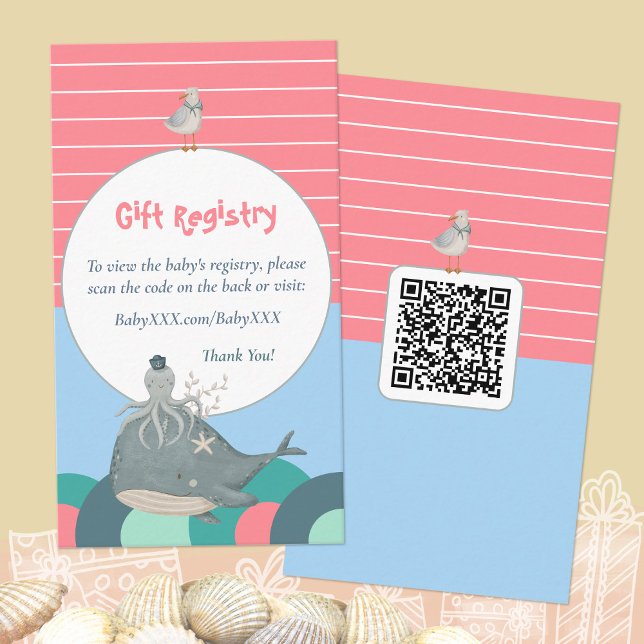Nautical Baby Shower Gift Registry QR Code Pink Enclosure Card (Nautical Baby Shower Gift Registry QR Code Pink Enclosure Card ©Susanne Sachers - Sunny Mind Design )