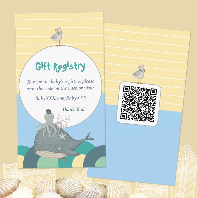 Nautical Baby Shower Gift Registry QR Code Yellow Enclosure Card (Nautical Baby Shower Gift Registry QR Code Yellow Enclosure Card ©Susanne Sachers Sunny Mind Design)