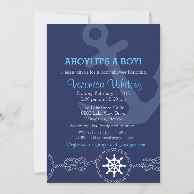 Nautical Baby Shower Invitation, Ahoy! Its a Boy! Invitation (Front)