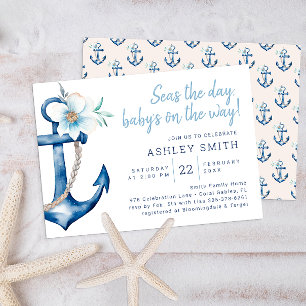 Nautical Baby Shower Invitation   Blue Watercolor 