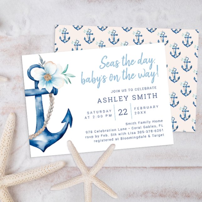 Nautical Baby Shower Invitation | Blue Watercolor  (Nautical Baby Shower Invitation)