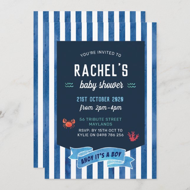 Nautical Baby Shower Invitation, Nautical Invitation (Front/Back)