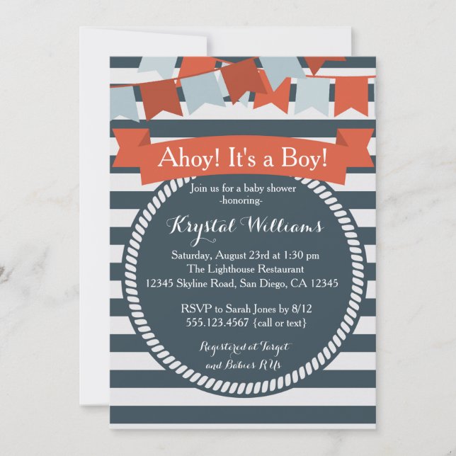 Nautical Baby Shower Invitation Red and Blue (Front)
