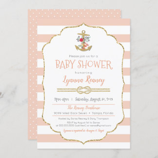 Nautical Baby Shower Invitation with Floral Anchor
